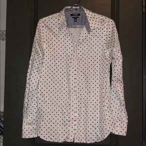 White & Navy Blue Polka Dot Chaps Business Casual